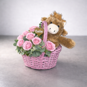 Cutie Plush Rose Basket